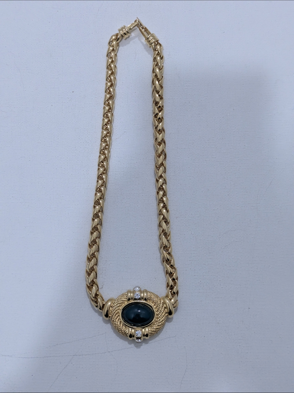 Carolina Herrera Gold-Tone Necklace with Deep Green Cabochon